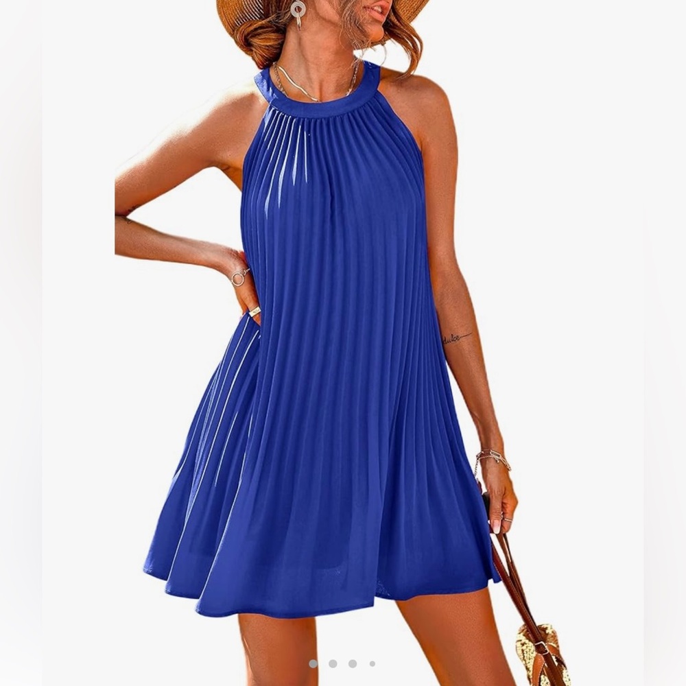 Blue halter style dress with belt. XL